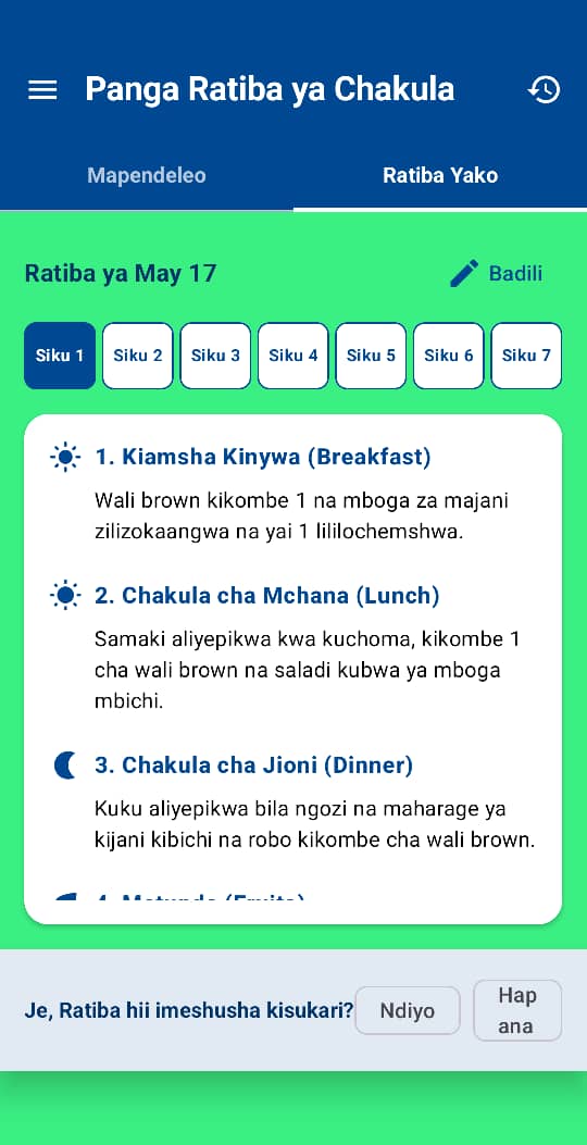 Ratiba ya Vyakula App