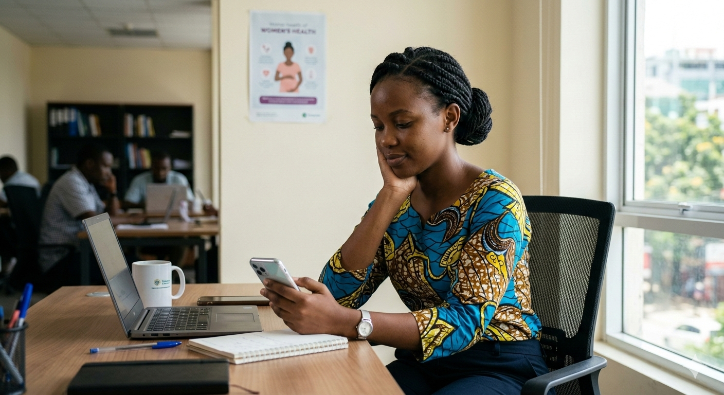 Mwanamke akitumia Kalenda ya uzazi wa mpango ya UzaziSmart kwenye simu