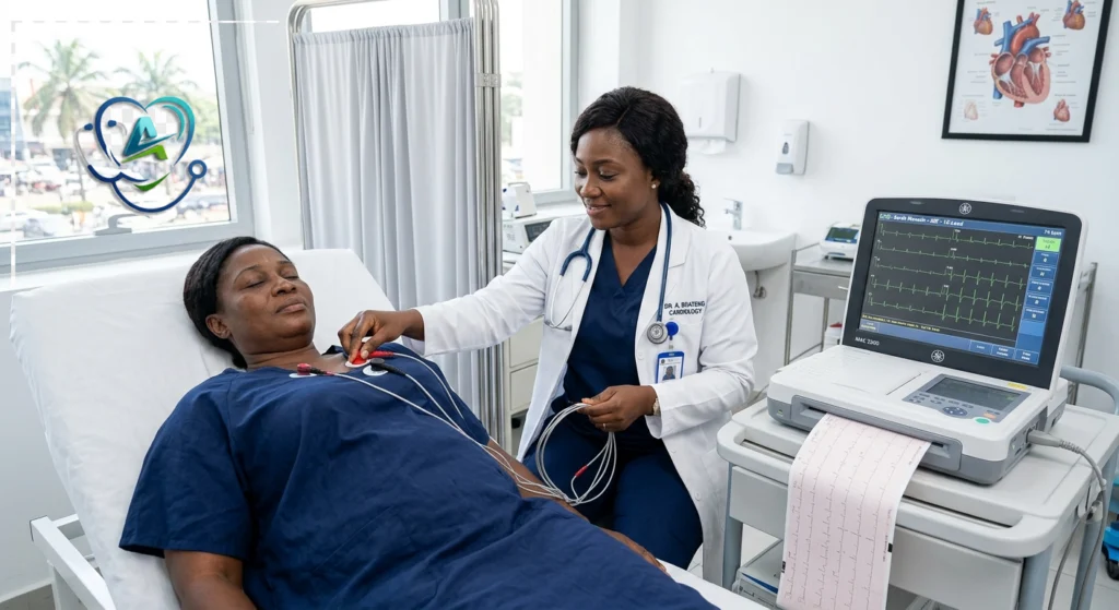 Mgonjwa akifanyiwa ECG- Electorcardiogram_ECG_ni kipimo cha umeme wa moyo na ni muhimu kwa mgonjwa wa presha