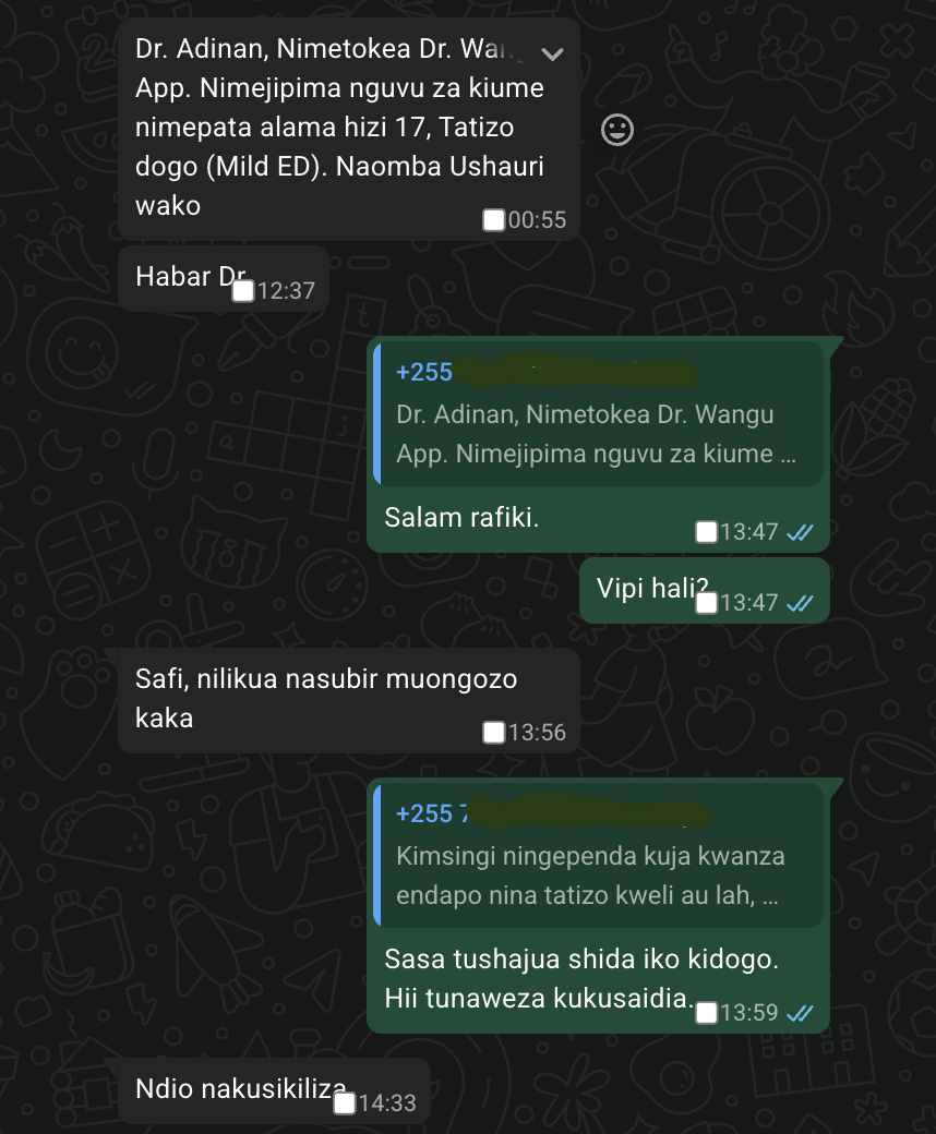 Unatuma majibu ya nguvu za kiume kwa Daktari